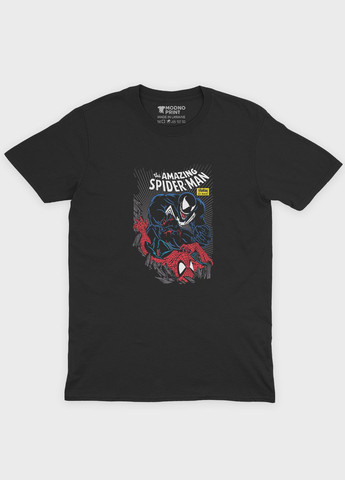 Чорна демісезонна футболка для хлопчика з принтом супергероя - людина-павук (ts001-1-bl-006-014-052-b) Modno