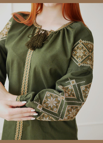 вышиванка женская хаки из льна лелека, раз.3xl(54) 4PROFI (294207519)