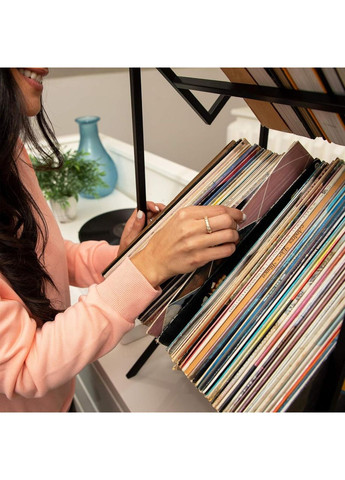 Стеллаж полка металлическая для виниловых пластинок двухуровневый на 160-200 пластинок 77.5х40х28 см No Brand (366304223)