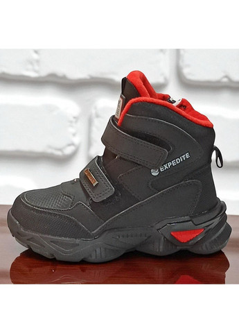 Черные спортивные, повседневные, кэжуал осенние утепленные демисезонные ботинки на липучках осенние хайтопы для мальчика на флисе Clibee