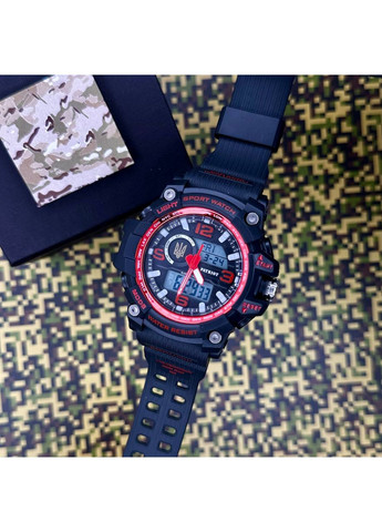 Наручний спортивний годинник з тризубом чорний і червоний будильник календар секундомір ProDobro (367266940)