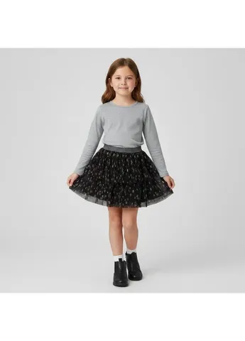 Спідниця дитяча чорна з квітковим принтом, фатинова, 7 років(122см) Matalan (406546755)