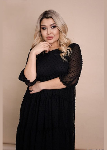Черное кэжуал платье женское летнее батальное fj-2808 54, черный Sofia