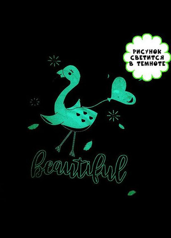 Бирюзовая демисезонная детская светящаяся футболка для девочек с принтом птица светится в темноте ( ) 110 No Brand