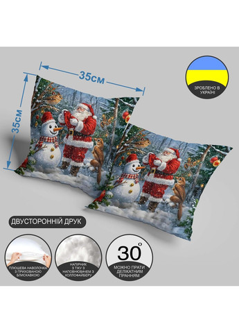 Новогодняя подушка с изображением Санта-Клауса, сов и снеговика 35 х 35 см 13212 WONKEY (364288352)