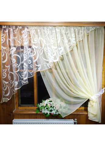 Кухонная занавеска короткая Анжелика лимонный вензель завиток правая No Brand (372134017)