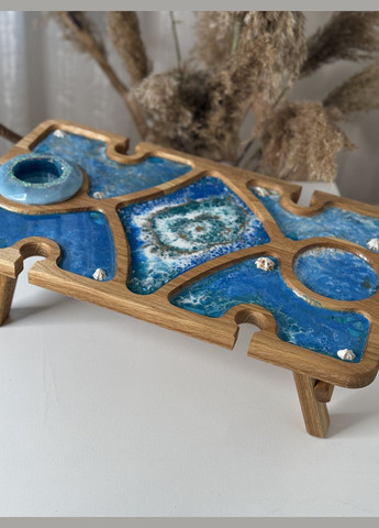 Дубовый винный столик (столик для завтраков) с эпоксидной смолой в морском дизайне KorriArt (315391429)