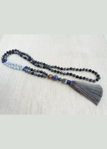 Чотки з натурального каменю Аквамарин Сніговий обсидіан 108 намистин з вузлами d 6мм No Brand (336950750)