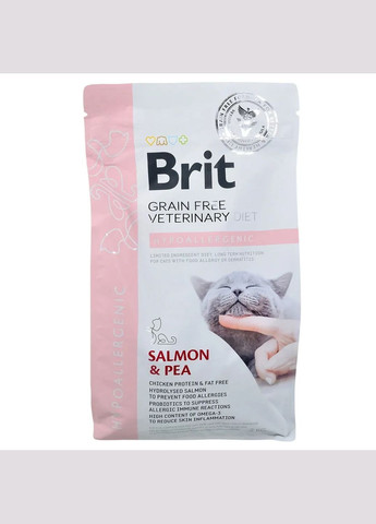 Корм сухий GF VetDiet Cat Hypoallergenic для котів з харчовою алергією та непереносимістю з лососем 2кг Brit (342374098)
