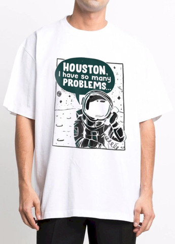 Белая футболка oversize мужская белая "houston, i have so many problems..." Trace of Space