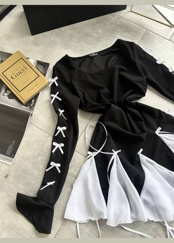 Черное праздничный, кэжуал платье с длинным рукавом и воланами Avanti