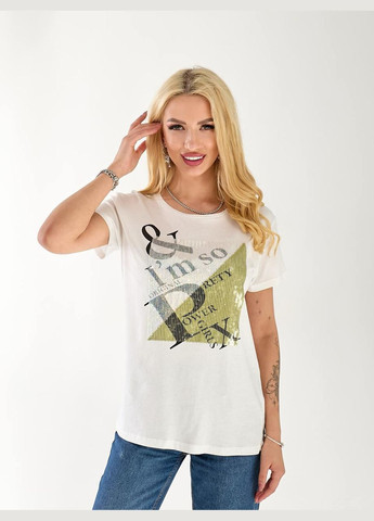 Жіноча бавовняна футболка з паєтками Fashion - (336214693)