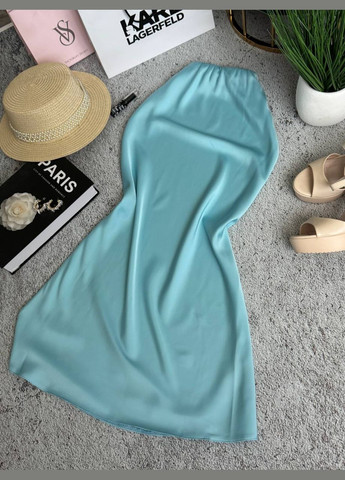 Голубая кэжуал миди женская юбка с шелком. MonCher а-силуэта (трапеция)