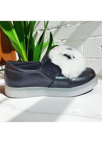 Черные демисезонные осенние слипоны мокасины туфли с мордашкой для девочки L&D