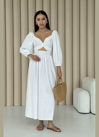 Белое праздничный, вечернее дизайнерское платье из льна белого цвета платье-трансформер Jadone Fashion однотонное