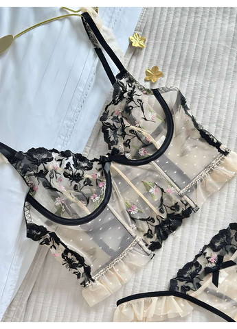 Бежевий демісезонний жіночий відвертий спокусливий прозорий комплект еротичної білизни No Brand