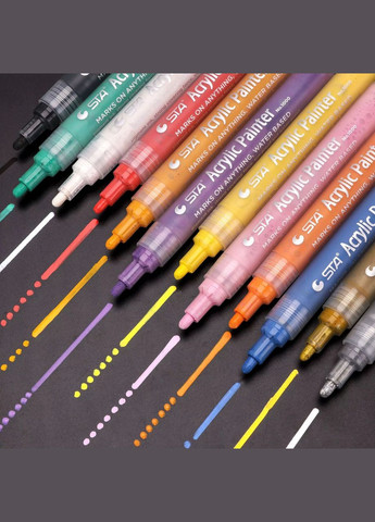 Маркеры акриловые для рисования, премиум качество, набор 64 цветов, универсальные для стекла, дерева, ткани и керамики. STA (344573536)
