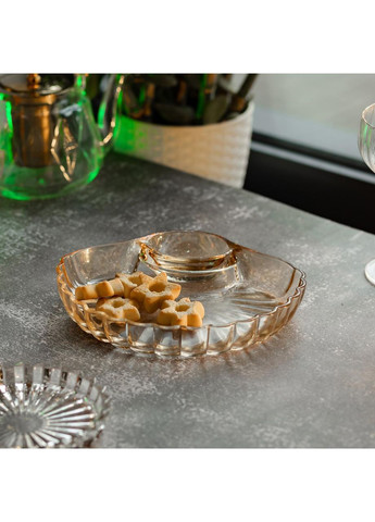 Стеклянное блюдо с соусником 21х19х3 см тарелка для суши коричневая HP-YH-1 Yiwu (368767051)