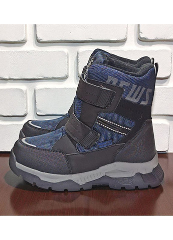 Темно-синие подростковые зимние дутики на овчине для мальчика, термоботинки на овчине для мальчика, зимние ботинки для подростка Tom.M на липучке