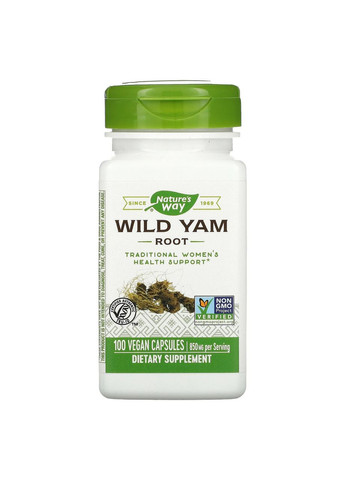 Корень дикого ямса 850 мг Wild Yam Root для поддержания женского здоровья 100 веганских капсул Nature's Way (265229761)