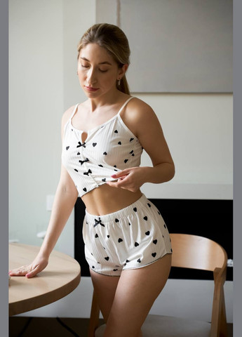 Белая всесезон пижама женская шорты топ майка + шорты No Brand