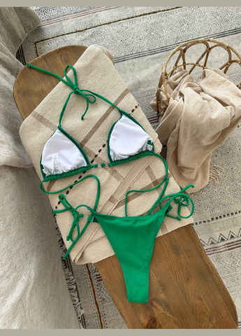 Зелений літній ефектний купальник з металевими кільцями роздільний No Brand