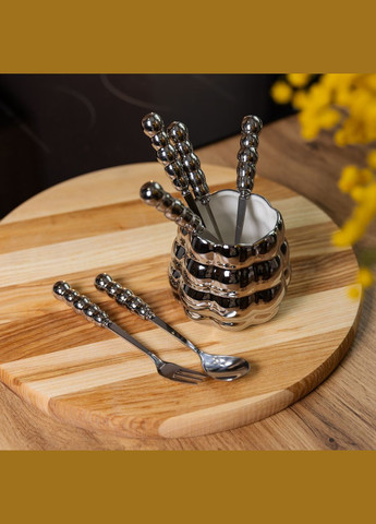 Набор десертных вилок и ложек на 3 персоны с подставкой из керамики 7 предметов Yiwu (356460268)