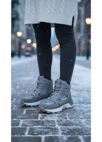 Кроссовки женские серые на шнуровке No Brand Кросівки жіночі зимові серые зима (368556855)