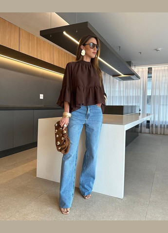 Коричневая женская блуза с воланами. Avanti