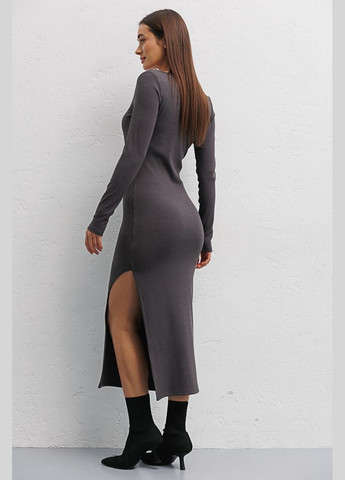 Сіра трикотажне плаття міді графітове з розрізом на нозі Arjen