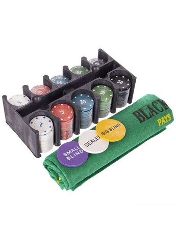 Набір для покеру в металевій коробці SP-538-045 (200 фішок, з номіналом, 2 кол.карт, полотно, р-р 24х12х12см) (538-045) SP-Sport (361436228)