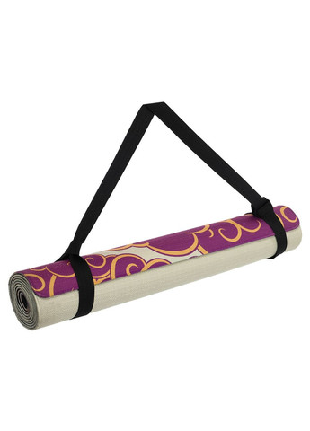 Килимок для йоги Льняний (Yoga mat) двошаровий 3мм (розмір 183x61x0,3см, джут, каучук, бежевий, з принтом Сакура) Record (361434941)