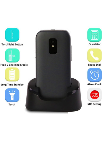 Телефон розкладачка англійська/німецька мова із зарядною станцією F1 чорний Lesia (371363975)