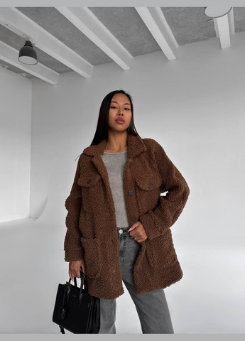 Коричневая повседневный рубашка однотонная No Brand