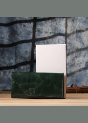 Добротний гаманець у два складення з натуральної гладкої шкіри 22945 Зелений Grande Pelle (329197274)