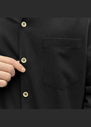 Чоловіча однотонна льняна сорочка з довгим рукавом чорна No Brand (341306115)