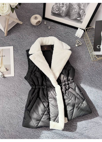 Жилетка плащівка Лаке,силікон 200,хутро кролик,пояс на затяжці,з кишенями Україна (358901525)