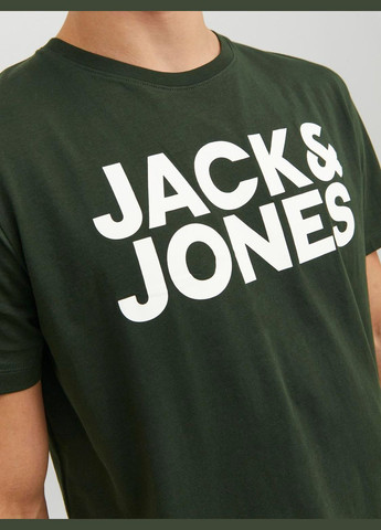 Темно-зелена футболка basic,темно-зелений з принтом,jack&jones Jack & Jones