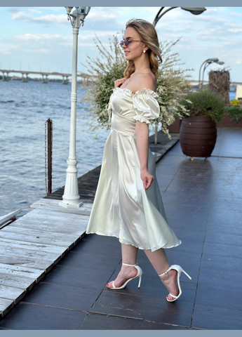 Айвори женское платье миди из шелка армани шампань Maybel