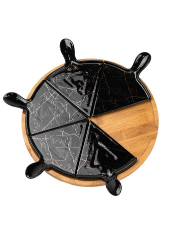 Блюдо для піци керамічне на поворотній підставці, чорний мармур Yiwu (322421174)