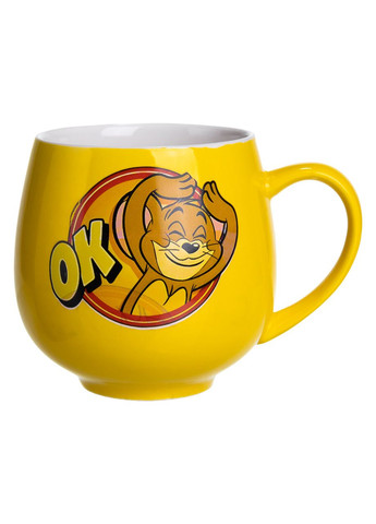 Святкова порцелянова чашка "Веселі Герої" 400 мл, Кружка дитяча із порцеляни на подарунок Жовта FM-13OK Yiwu (369654046)