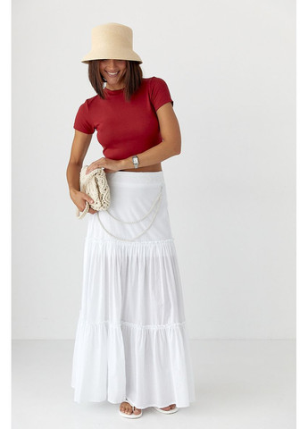 Белая повседневная однотонная длинная юбка с украшением из жемчуга Lurex