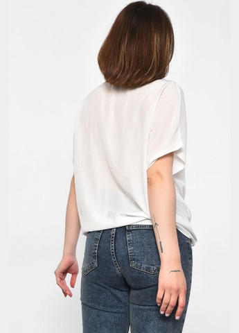 Белая демисезонная блуза женская полубатальная с коротким рукавом белого цвета с баской Let's Shop