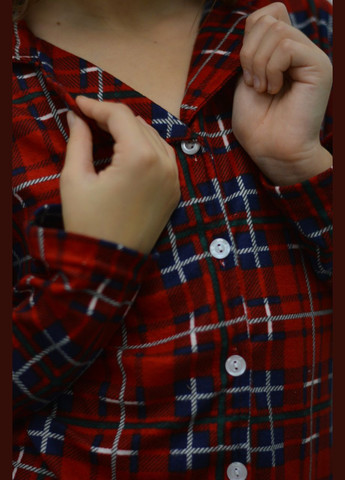 Красная зимняя детская пижама размери 134-158 для девочки на пуговицах флис (штаны и кофта) красная клетка кофта + брюки SNS