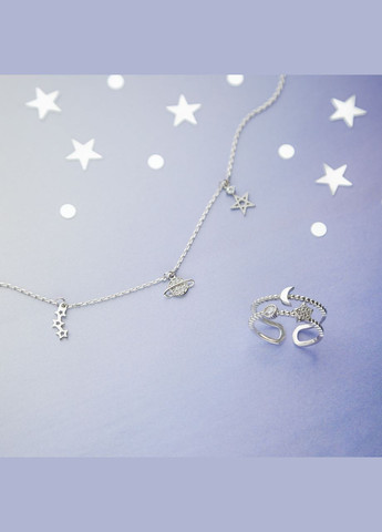 Срібна каблучка Космос незамкнена блискуча сонце місяць та зірка з фіанітами No Brand (333705665)