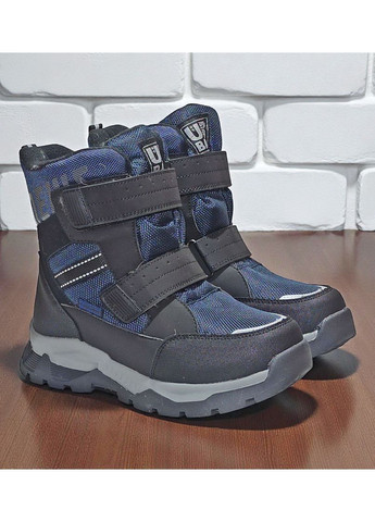 Темно-синие подростковые зимние дутики на овчине для мальчика, термоботинки на овчине для мальчика, зимние ботинки для подростка Tom.M на липучке