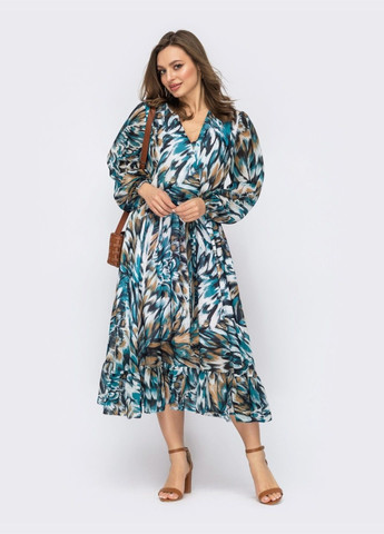 Блакитна вечірня блакитне сукня з шифону з принтом і спідницею кльош кльош Dressa