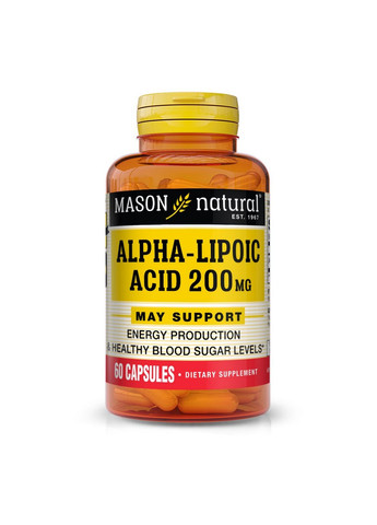 Натуральна добавка Alpha-Lipoic Acid 200 mg, 60 капсул Mason Natural (293478553)