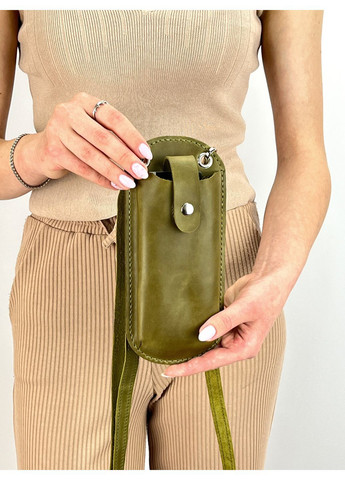 Маленька жіноча сумка для телефону з плечовим ремінцем Розмір S/ Шкіряна оливкова сумка через плече/ Сумка гаманець для карток Handmade (367280916)