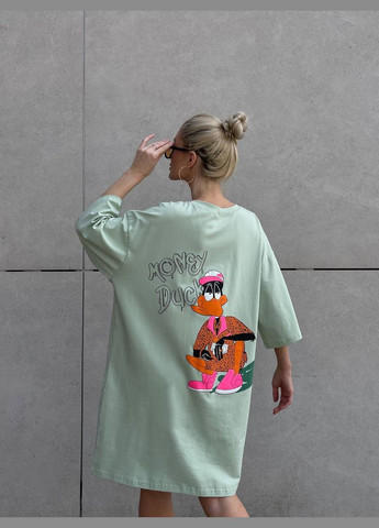 Фисташковое повседневный, кэжуал платье платье-футболка No Brand с рисунком
